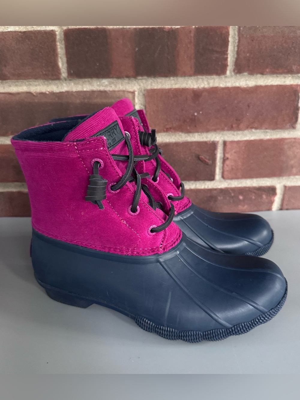 Sperry Women’s US 5.5 Duck Boots Pink Navy Waterproof Lace Up Zip STS86432. In g